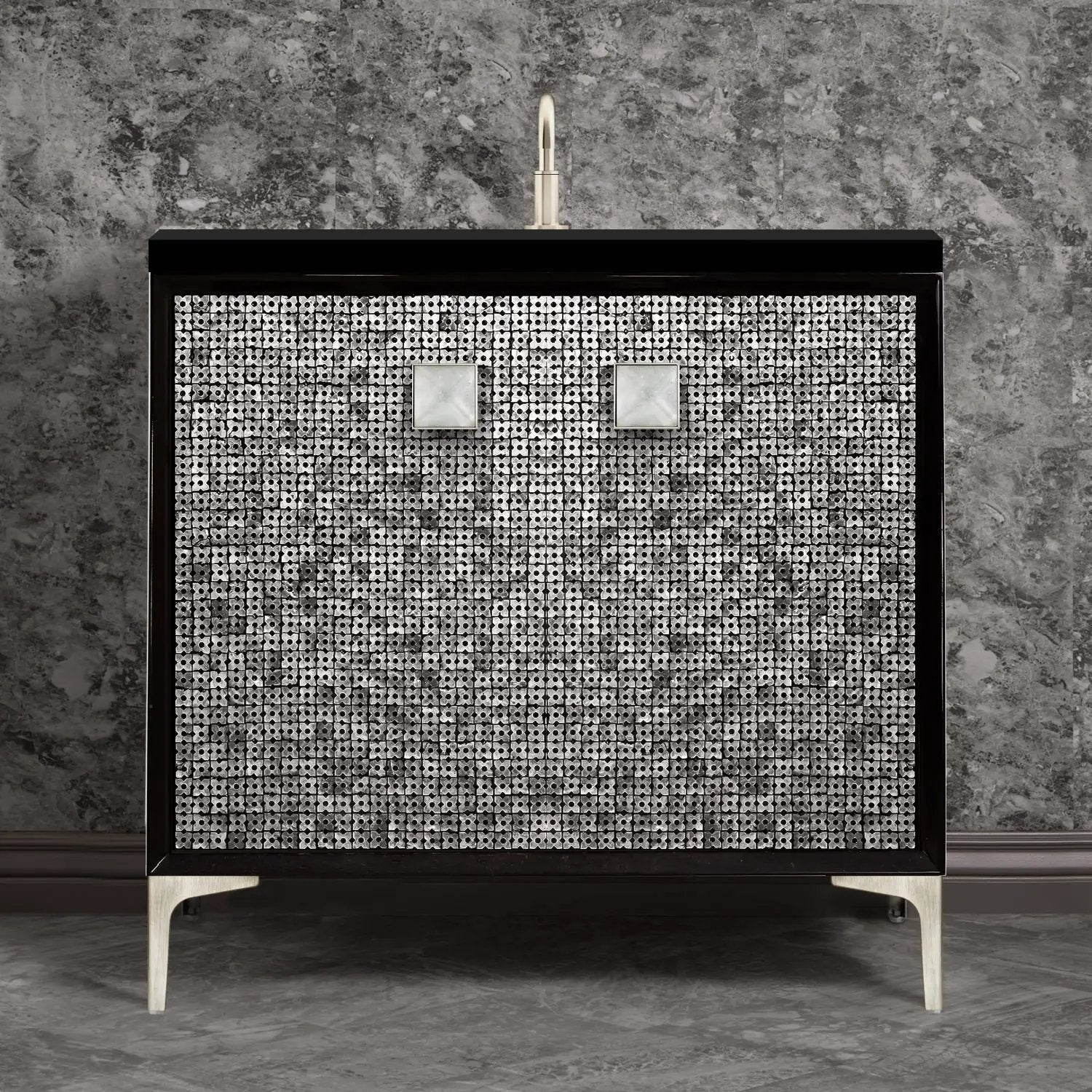Linkasink Mother of Pearl with 3" Artisan Eglomise Glass Prism Hardware Vanity by Linkasink