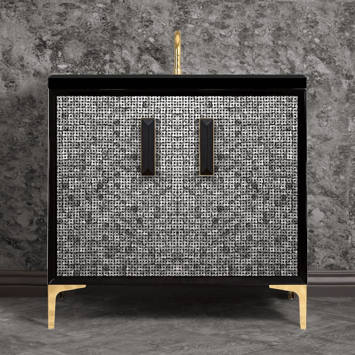 Linkasink Mother of Pearl with 8" Black Artisan Glass Prism Hardware Vanity by Linkasink