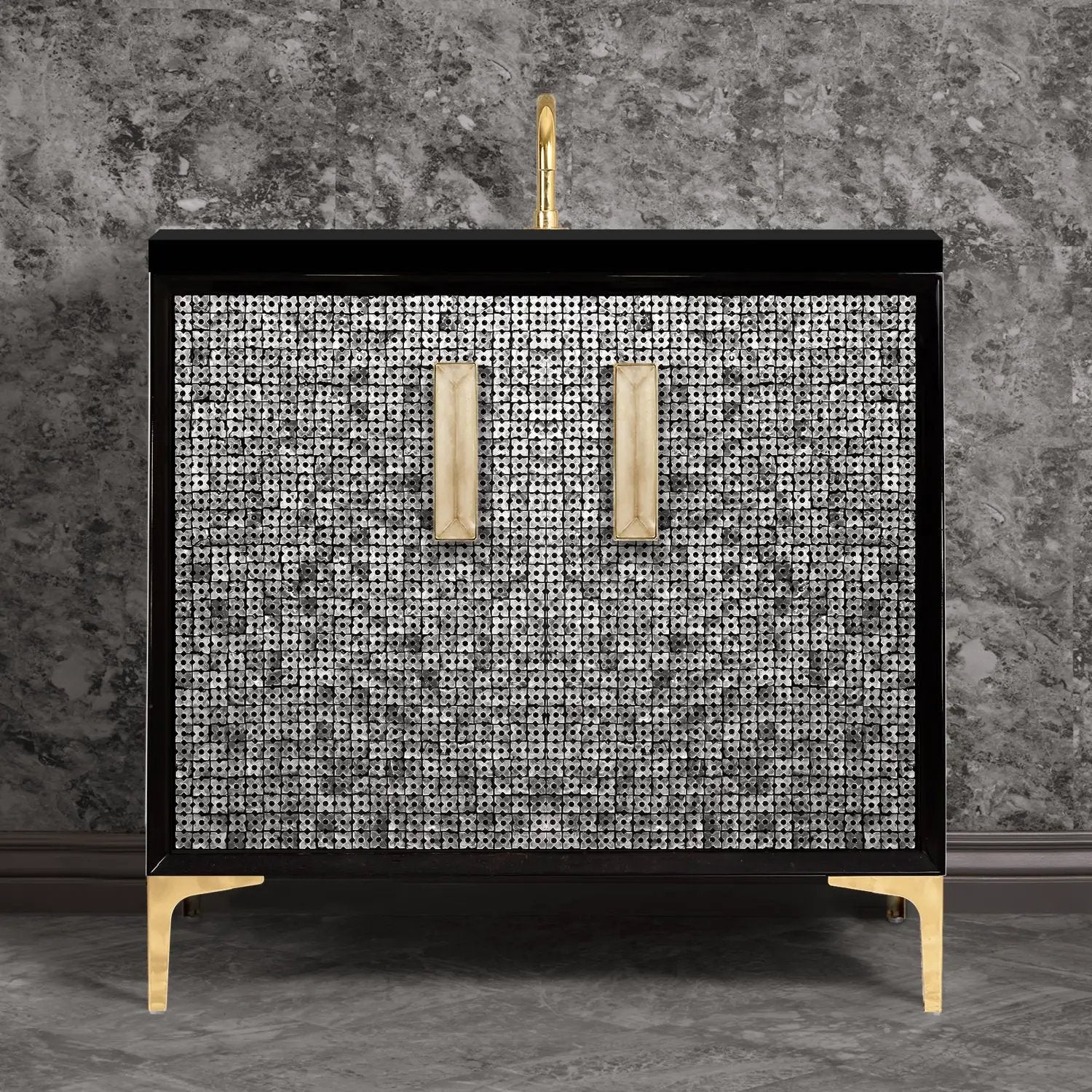 Linkasink Mother of Pearl with 8" Artisan Eglomise Glass Prism Hardware Vanity by Linkasink