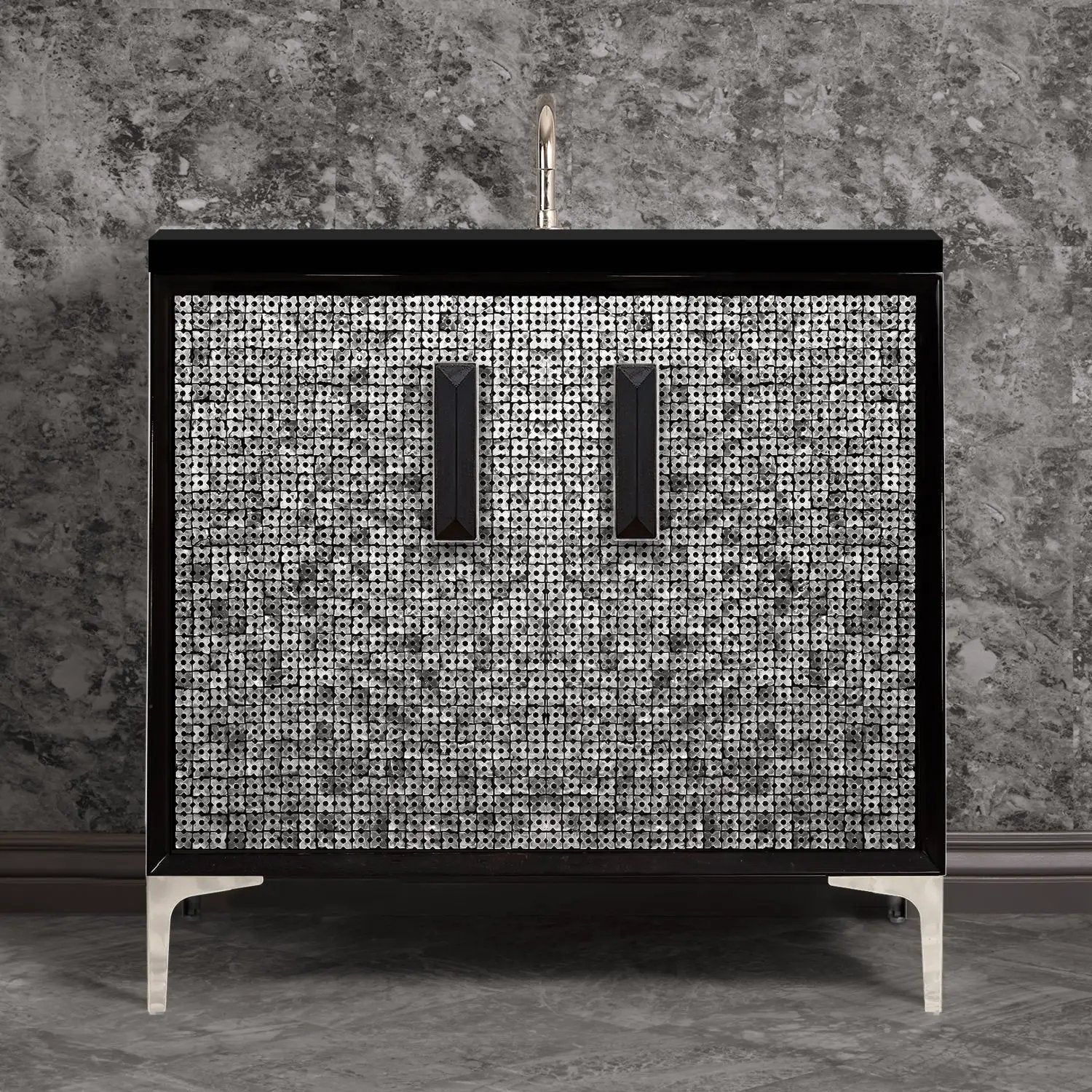 Linkasink Mother of Pearl with 8" Black Artisan Glass Prism Hardware Vanity by Linkasink