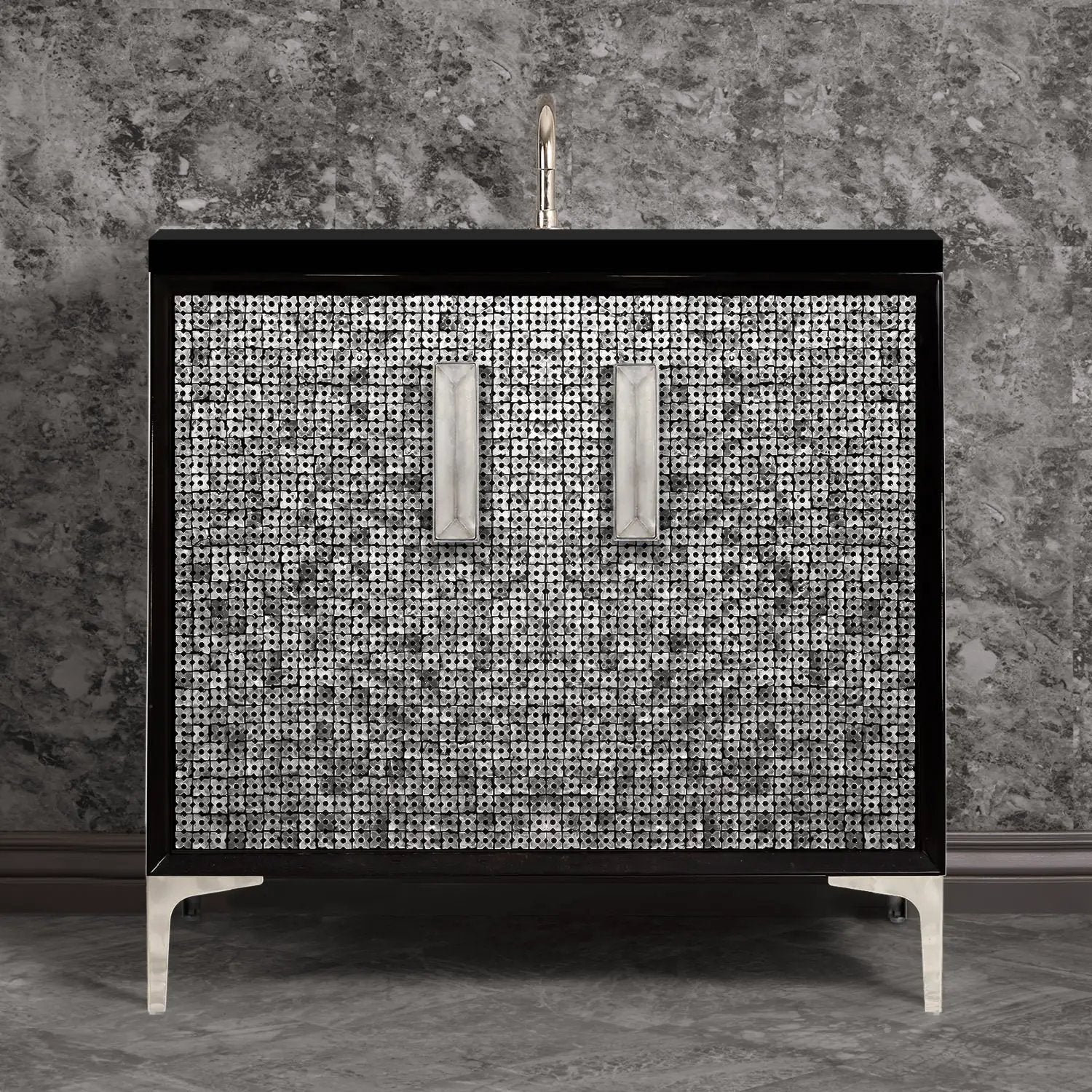 Linkasink Mother of Pearl with 8" Artisan Eglomise Glass Prism Hardware Vanity by Linkasink