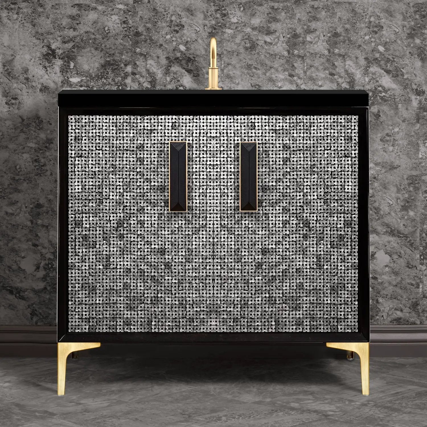 Linkasink Mother of Pearl with 8" Black Artisan Glass Prism Hardware Vanity by Linkasink