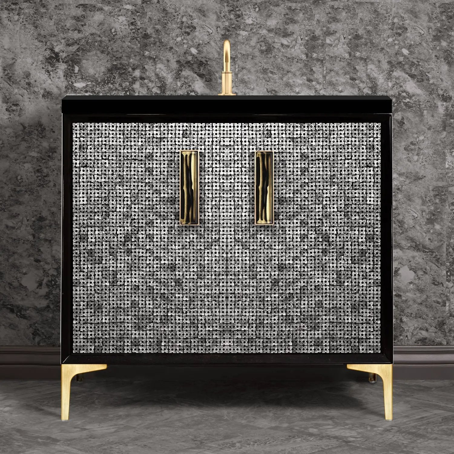 Linkasink Mother of Pearl with 8" Artisan Tiger Glass Prism Hardware Vanity by Linkasink