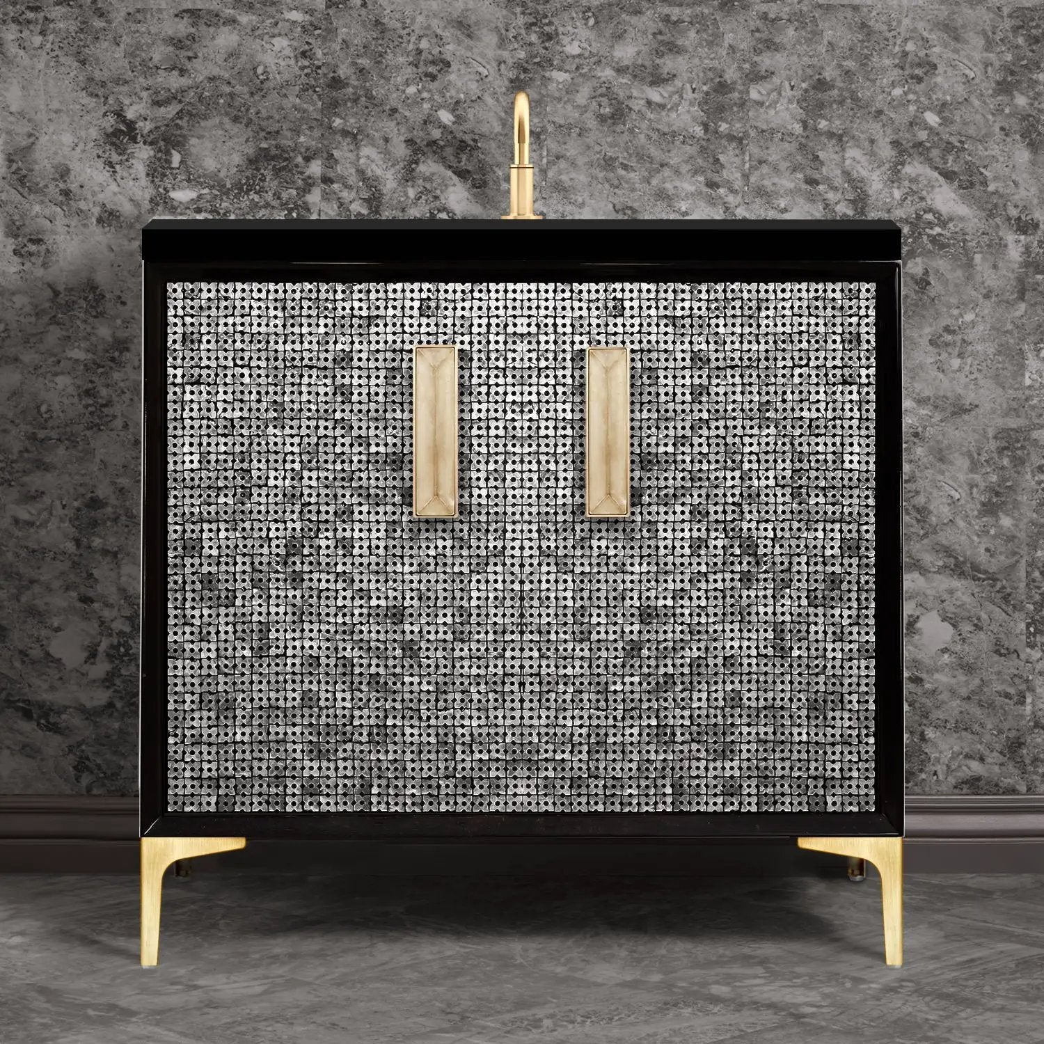 Linkasink Mother of Pearl with 8" Artisan Eglomise Glass Prism Hardware Vanity by Linkasink