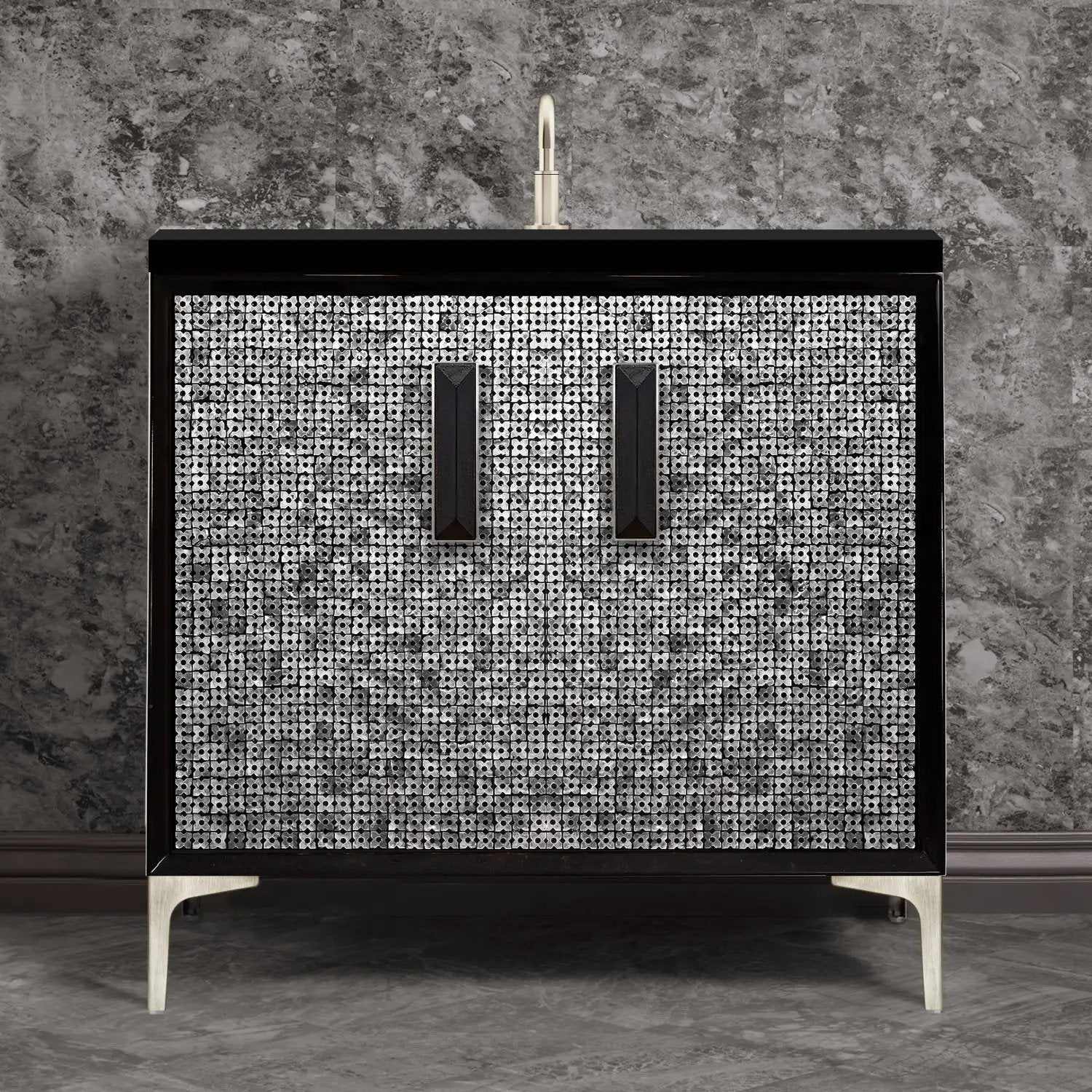 Linkasink Mother of Pearl with 8" Black Artisan Glass Prism Hardware Vanity by Linkasink