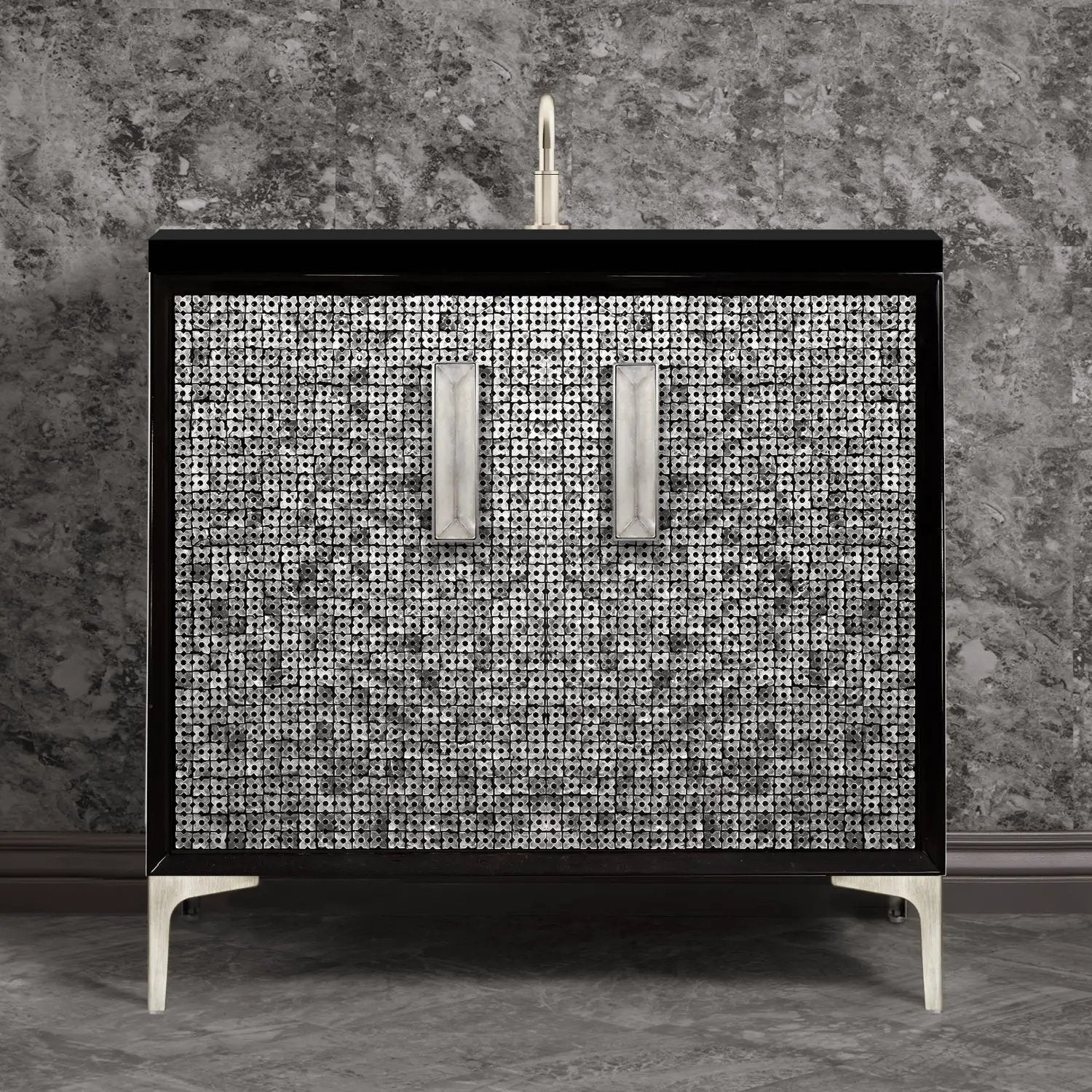 Linkasink Mother of Pearl with 8" Artisan Eglomise Glass Prism Hardware Vanity by Linkasink