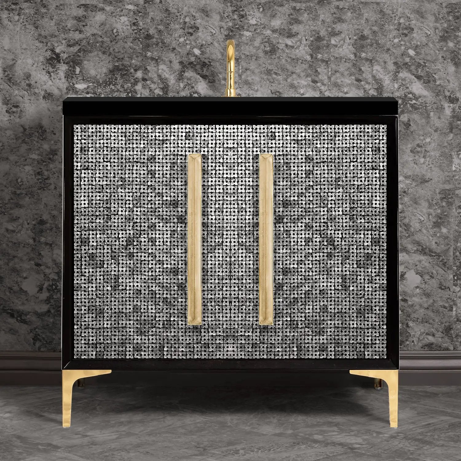 Linkasink Mother of Pearl with 18" Artisan Eglomise Glass Prism Hardware Vanity by Linkasink