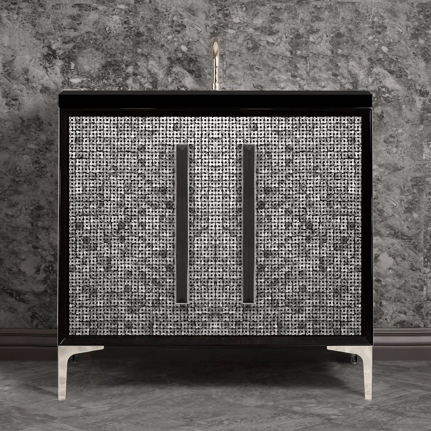 Linkasink Mother of Pearl with 18" Black Artisan Glass Prism Hardware Vanity by Linkasink