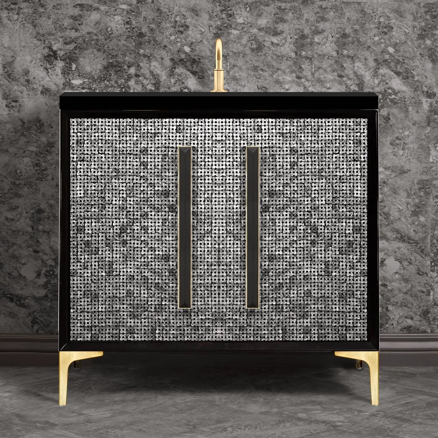 Linkasink Mother of Pearl with 18" Black Artisan Glass Prism Hardware Vanity by Linkasink