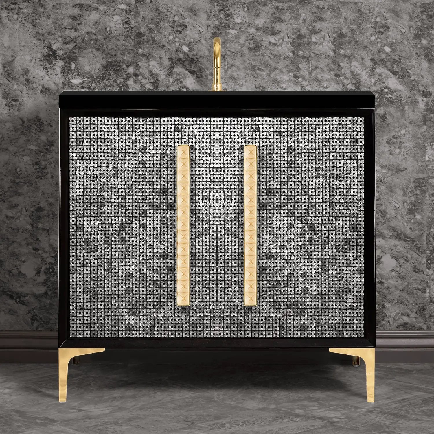 Linkasink Mother of Pearl with 18" Artisan Glass Pyramid Hardware Vanity by Linkasink