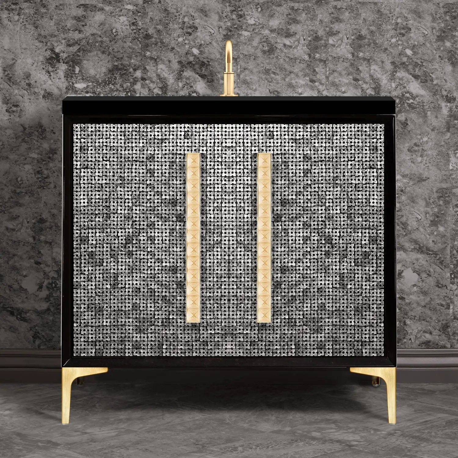 Linkasink Mother of Pearl with 18" Artisan Glass Pyramid Hardware Vanity by Linkasink