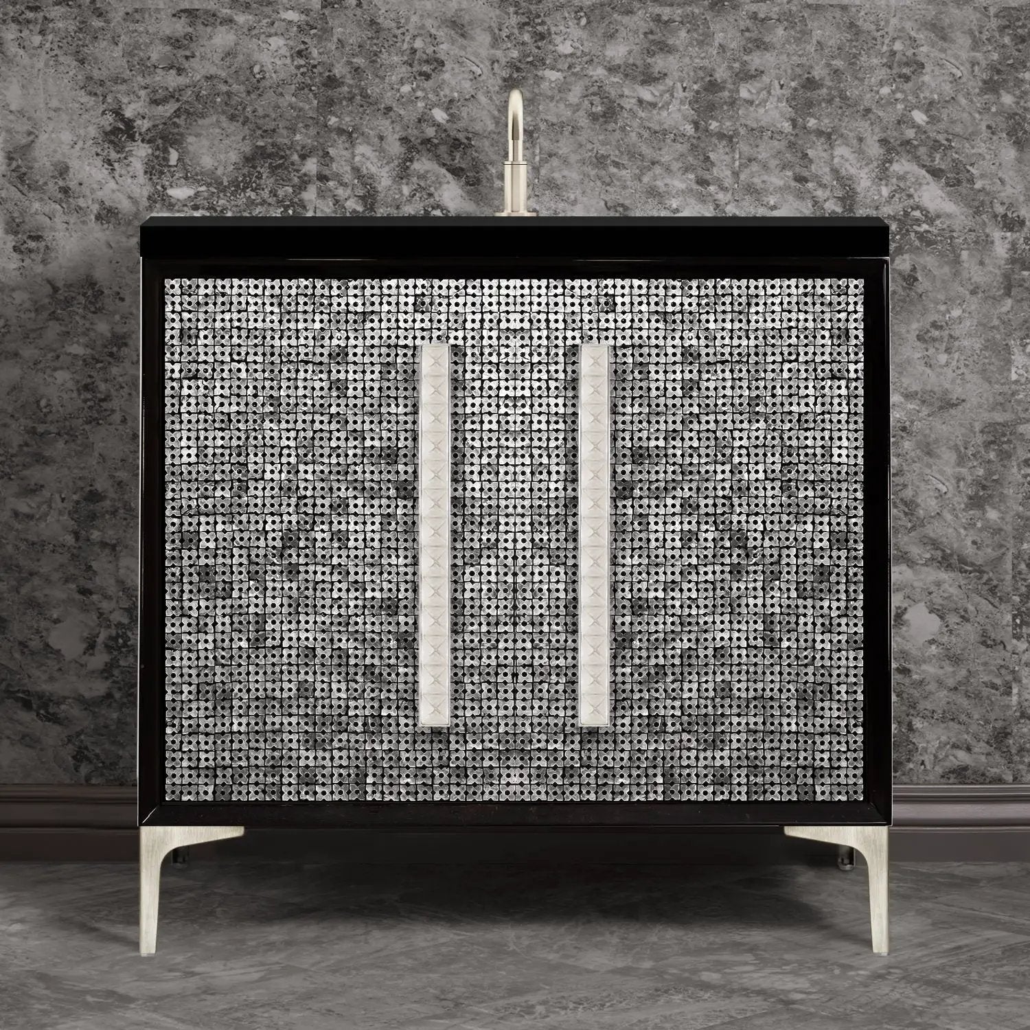 Linkasink Mother of Pearl with 18" Artisan Glass Pyramid Hardware Vanity by Linkasink