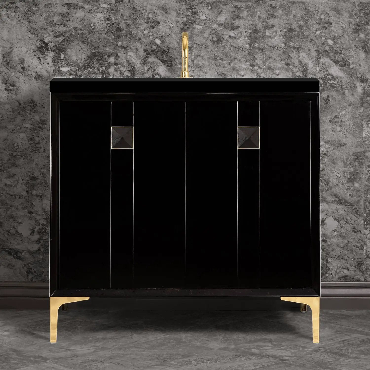 Linkasink Tuxedo with 3" Black Artisan Glass Prism Hardware Vanity by Linkasink