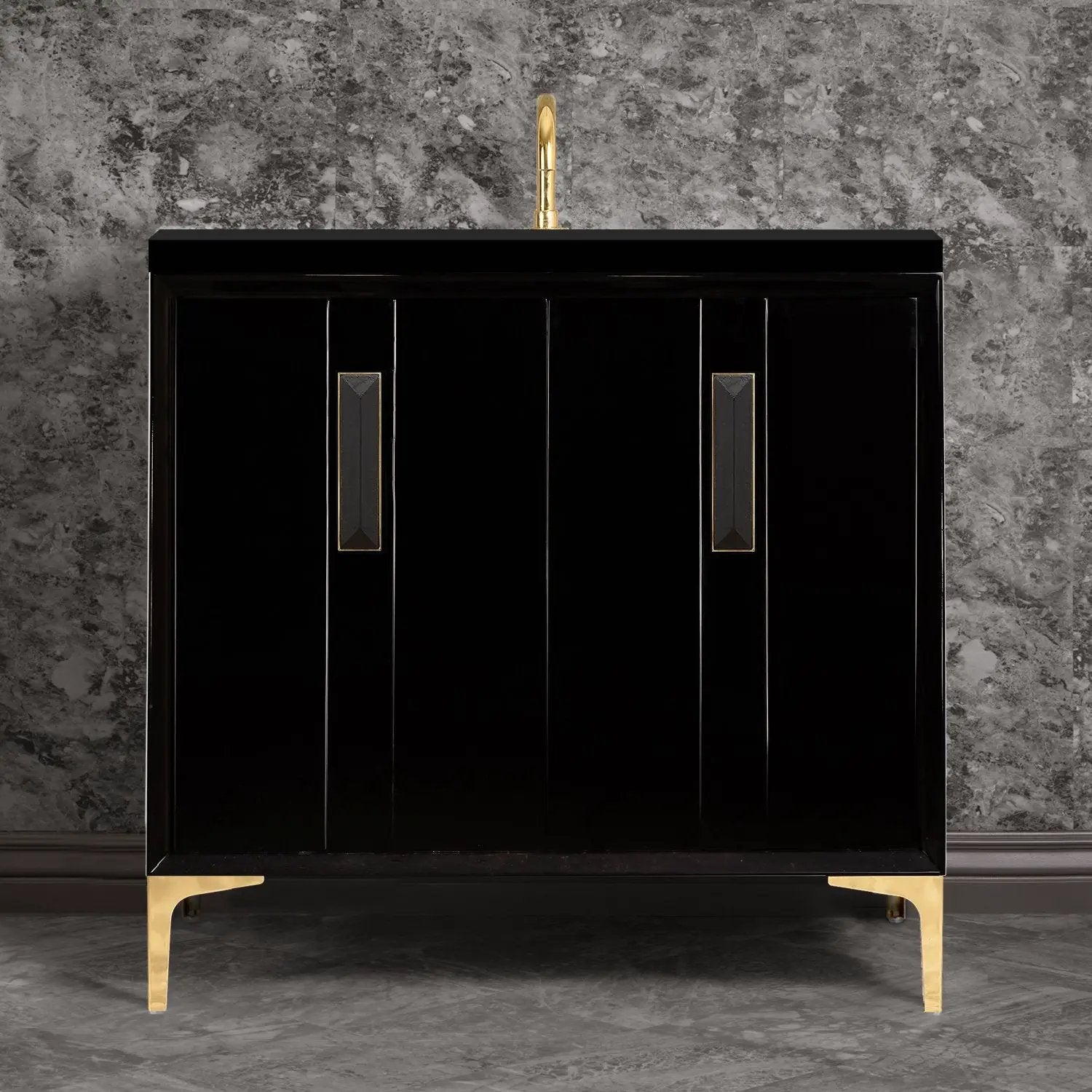 Linkasink Tuxedo with 8" Black Artisan Glass Prism Hardware Vanity by Linkasink
