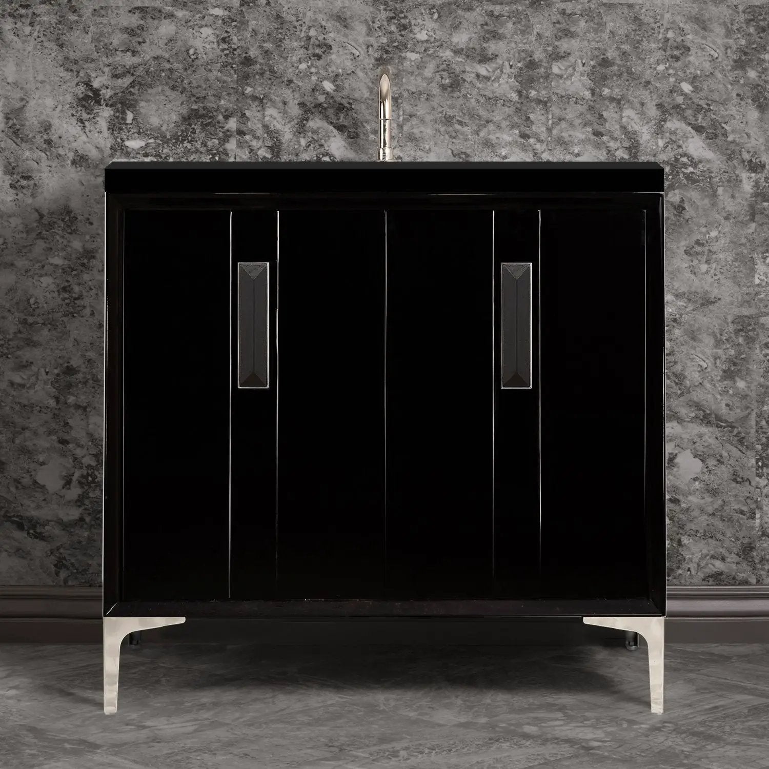 Linkasink Tuxedo with 8" Black Artisan Glass Prism Hardware Vanity by Linkasink