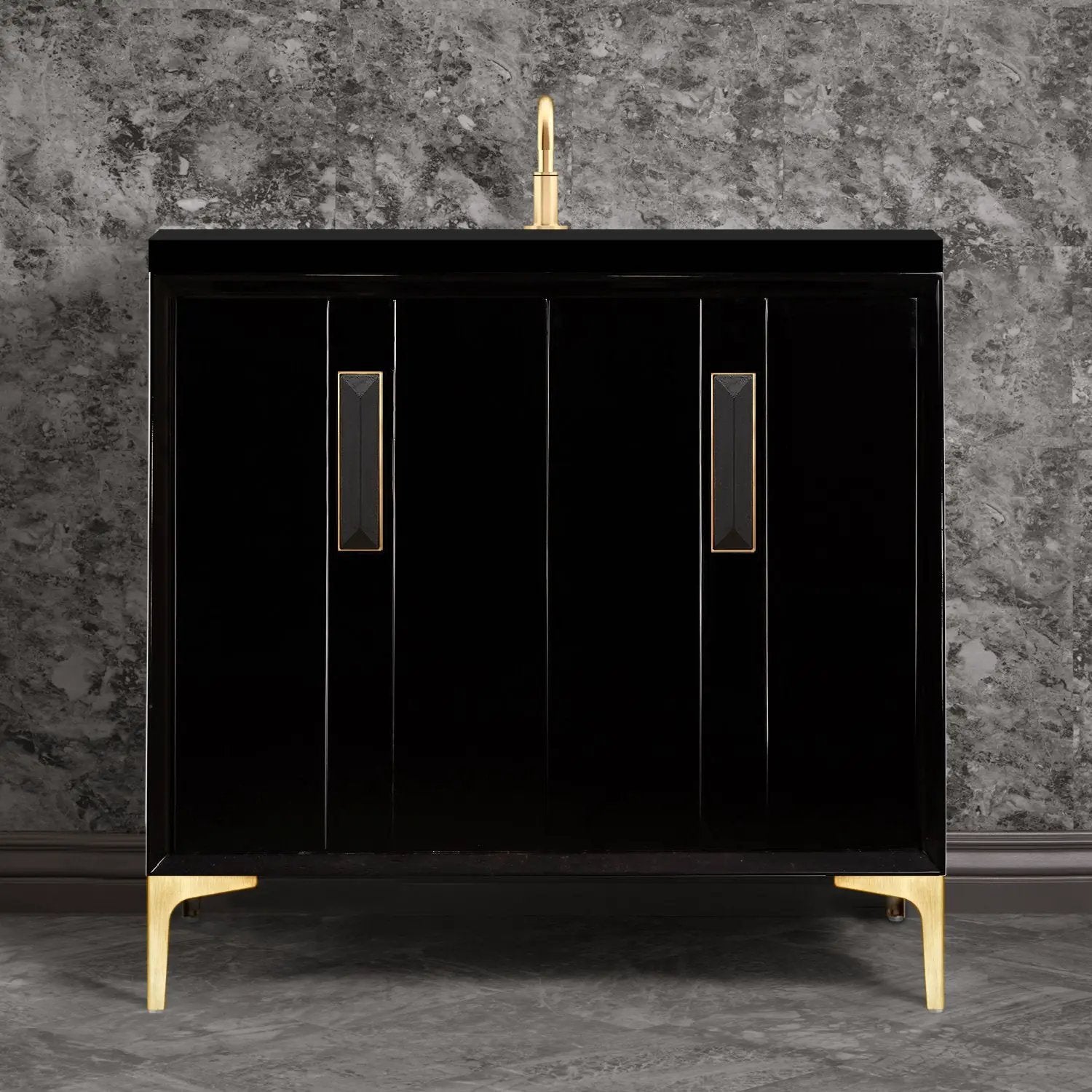 Linkasink Tuxedo with 8" Black Artisan Glass Prism Hardware Vanity by Linkasink