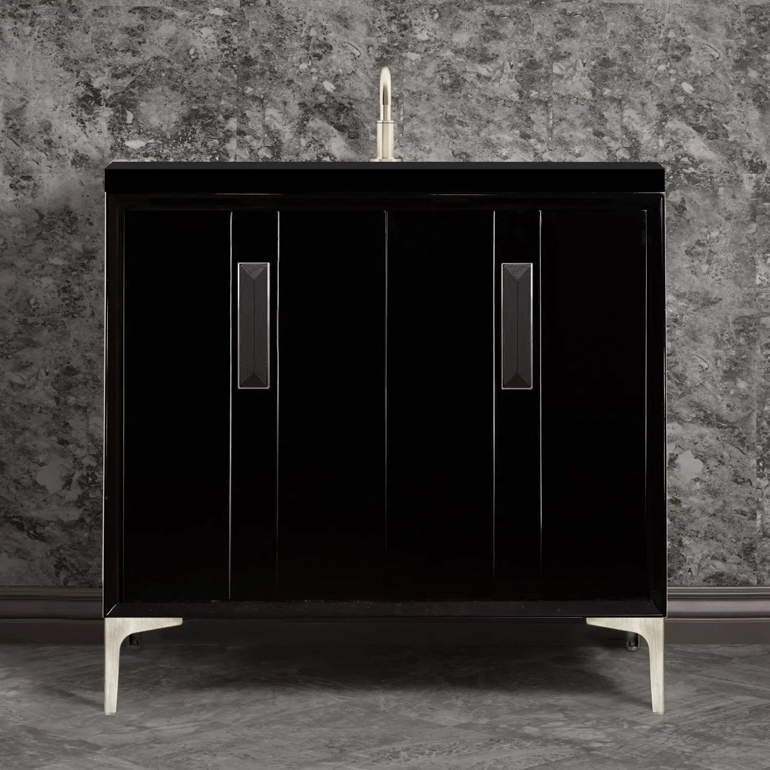 Linkasink Tuxedo with 8" Black Artisan Glass Prism Hardware Vanity by Linkasink