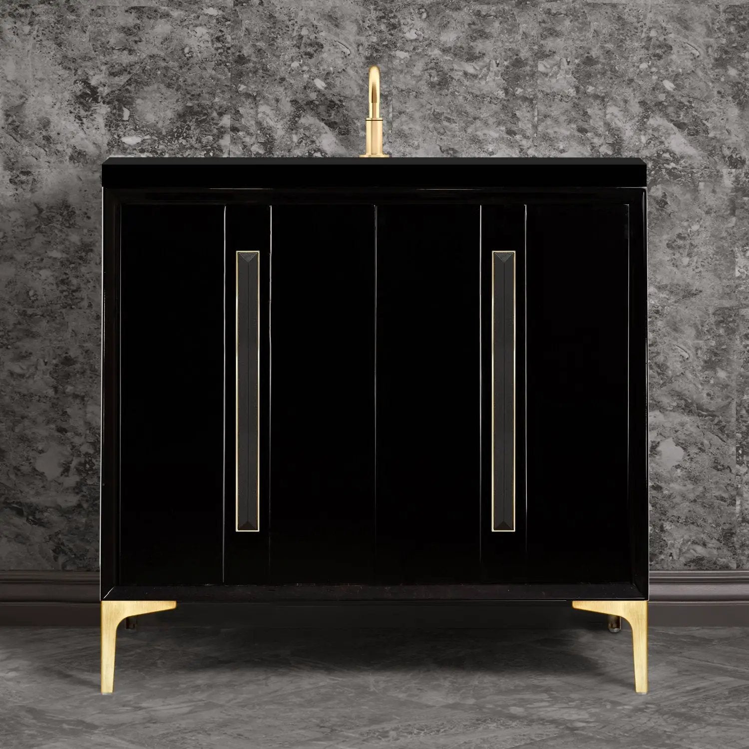 Linkasink Tuxedo with 18" Black Artisan Glass Prism Hardware Vanity by Linkasink