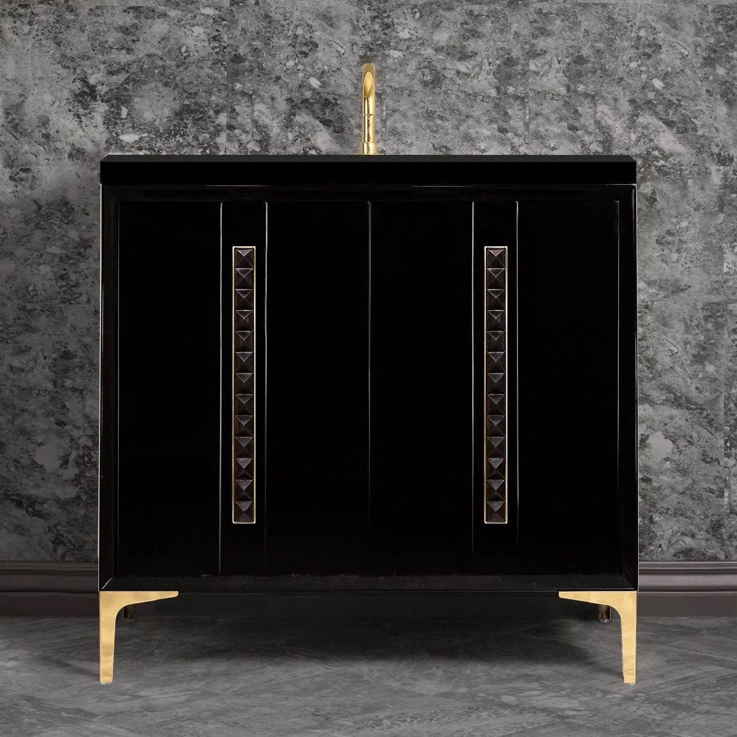 Linkasink Tuxedo with 18" Black Artisan Glass Pyramid Hardware Vanity by Linkasink