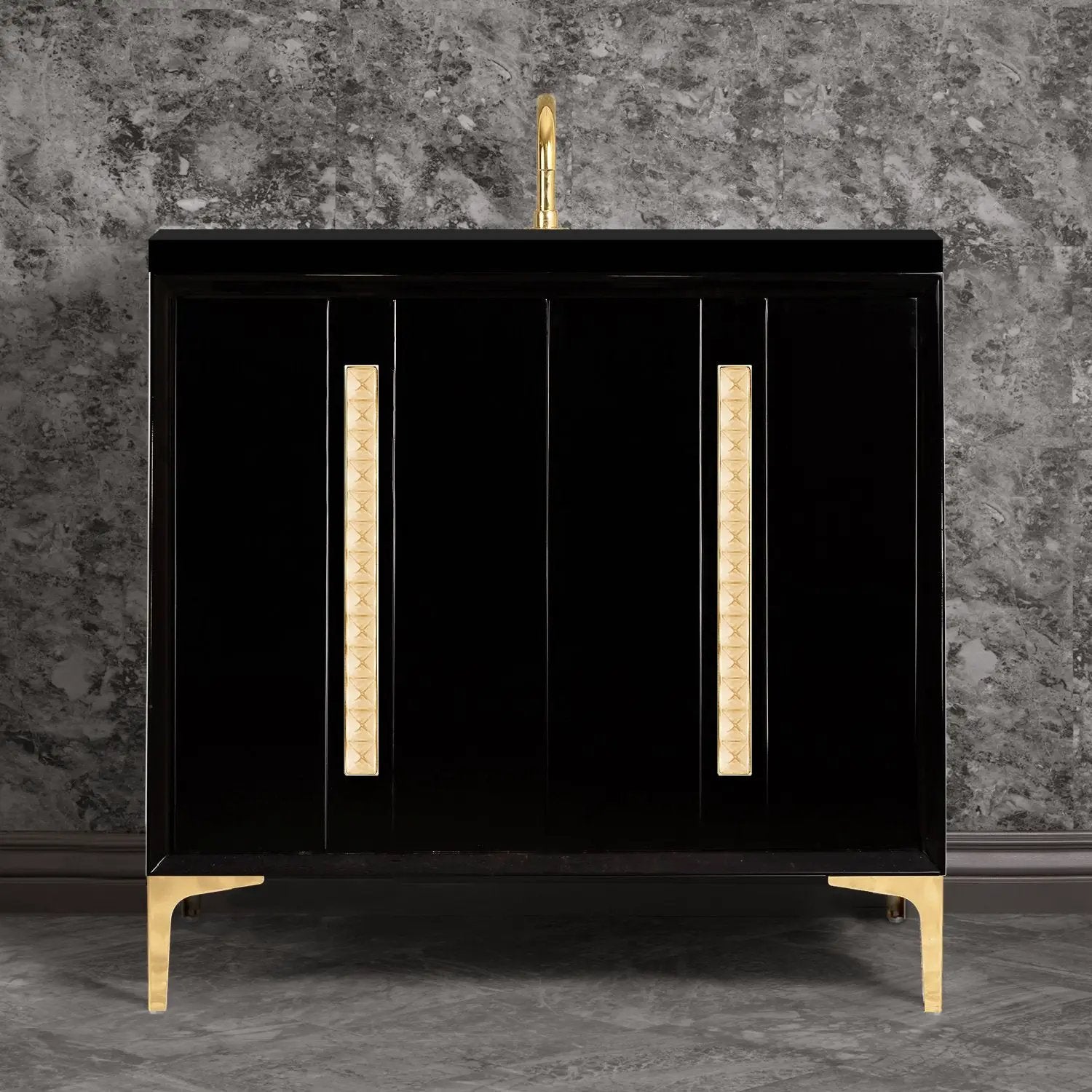 Linkasink Tuxedo with 18" Artisan Glass Pyramid Hardware Vanity by Linkasink