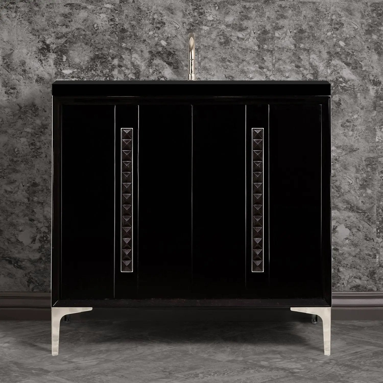 Linkasink Tuxedo with 18" Black Artisan Glass Pyramid Hardware Vanity by Linkasink
