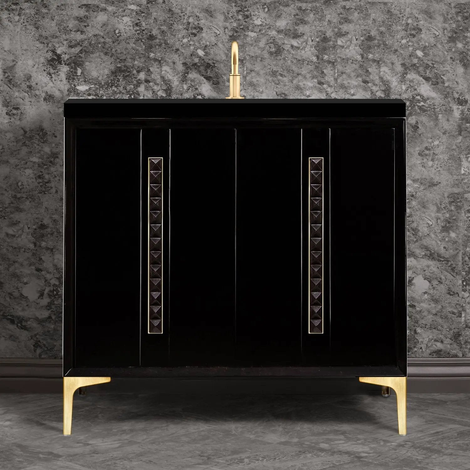 Linkasink Tuxedo with 18" Black Artisan Glass Pyramid Hardware Vanity by Linkasink