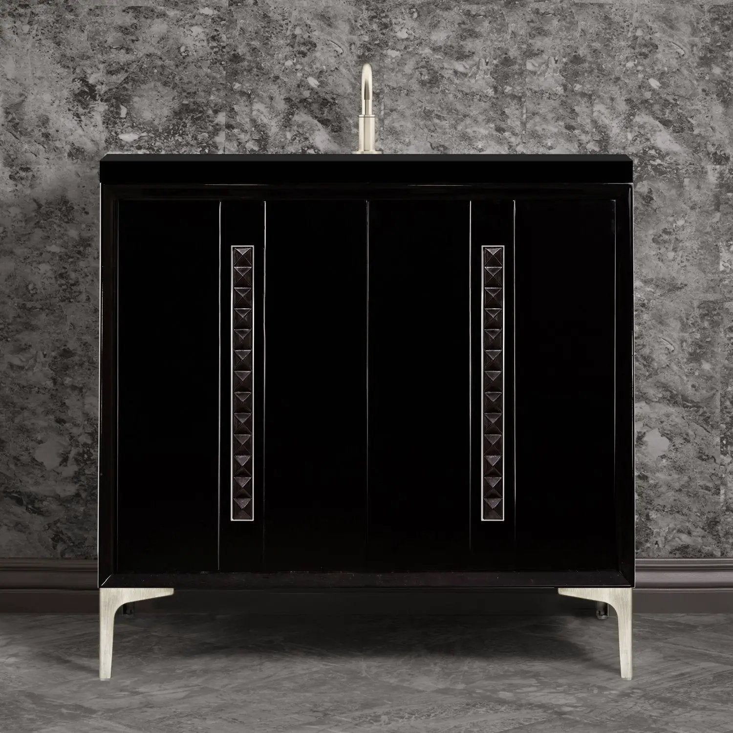 Linkasink Tuxedo with 18" Black Artisan Glass Pyramid Hardware Vanity by Linkasink