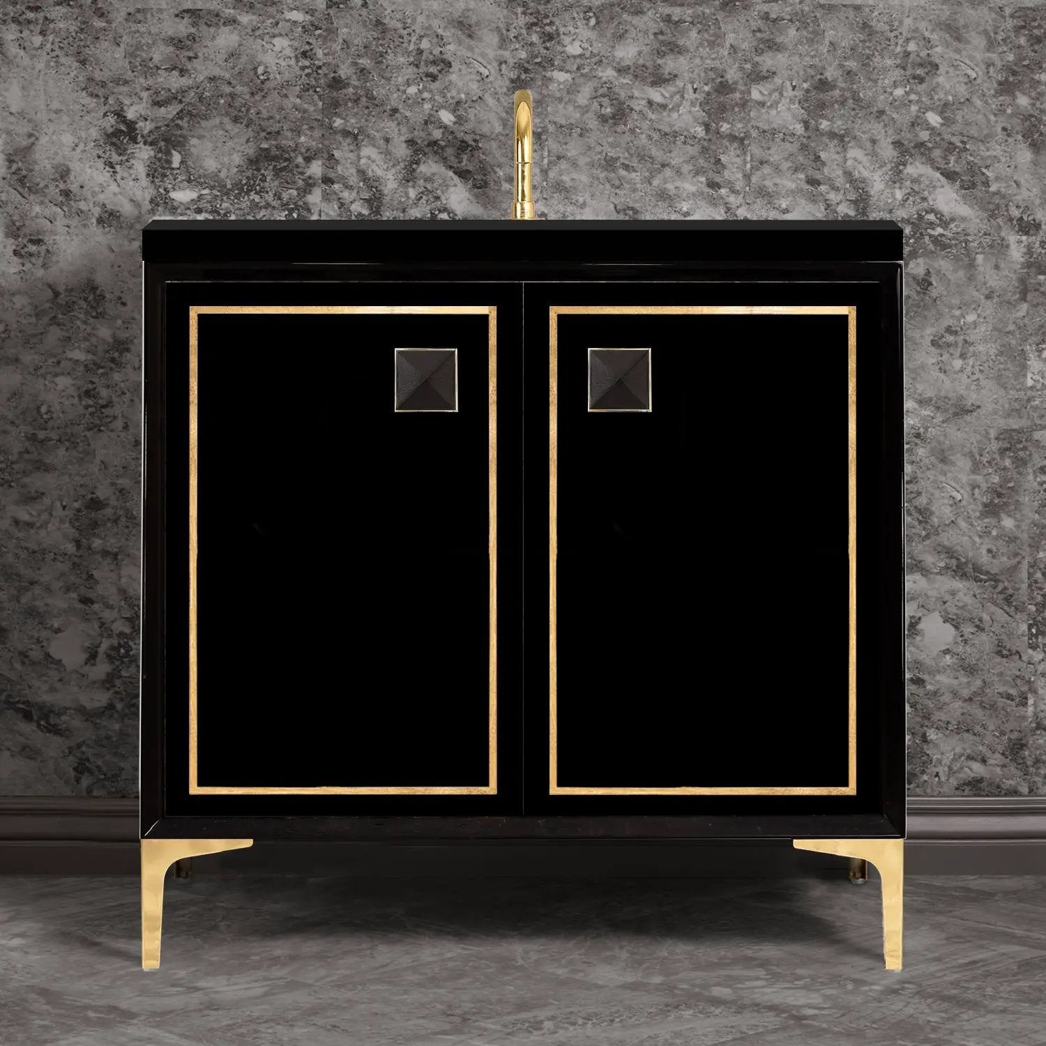 Linkasink Linea with 3" Black Artisan Glass Prism Hardware Vanity by Linkasink