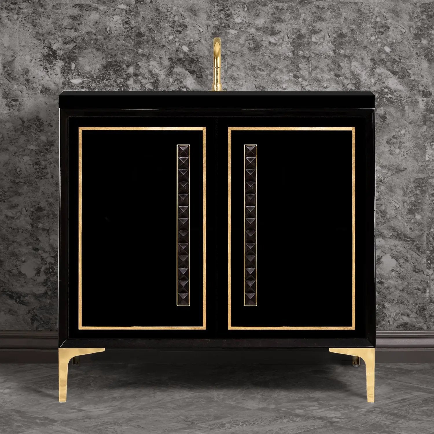 Linkasink Linea with 18" Black Artisan Glass Pyramid Hardware Vanity by Linkasink
