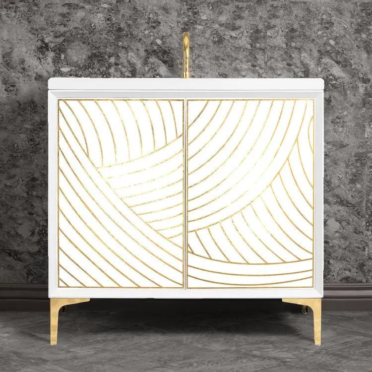 white with polished brass vanity