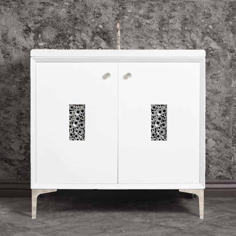 white with polished nickel vanity
