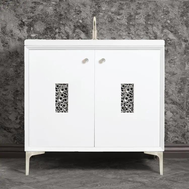 white with satin nickel vanity