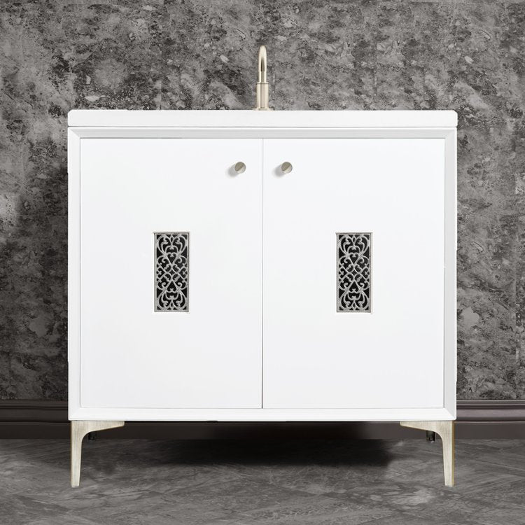 white with satin nickel vanity