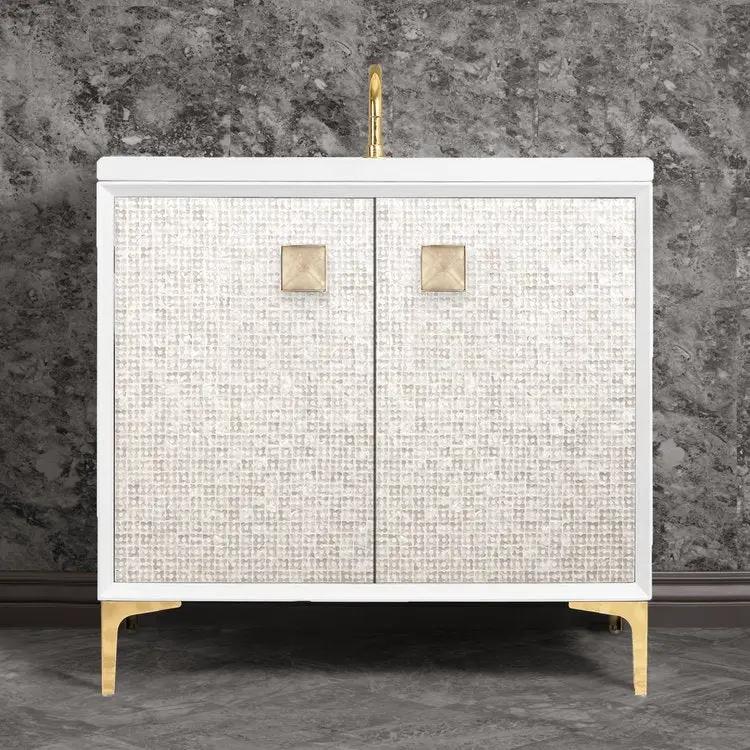 Linkasink Mother of Pearl with 3" Eglomise Artisan Glass Prism Hardware Vanity by Linkasink