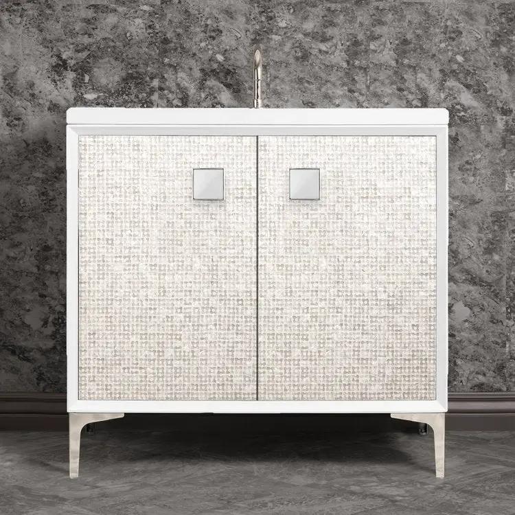 Linkasink Mother of Pearl with 3" Eglomise Prism Artisan Glass Prism Hardware Vanity by Linkasink