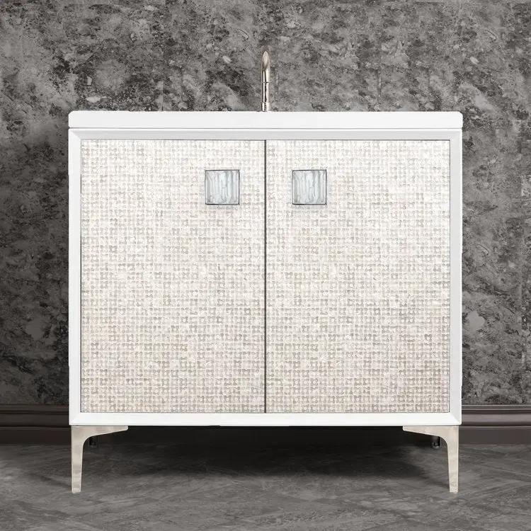 Linkasink Mother of Pearl with 3" White Tiger Prism Artisan Glass Prism Hardware Vanity by Linkasink