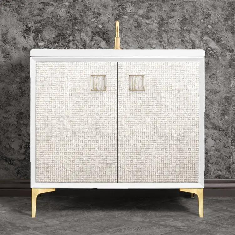 satin brass with white tiger prism glass vanity