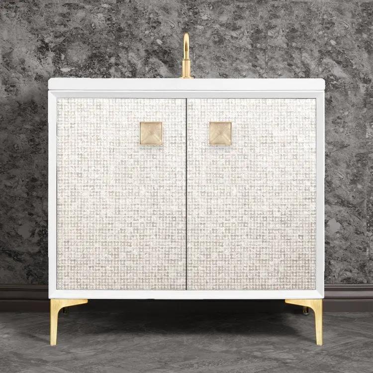 Linkasink Mother of Pearl with 3" Eglomise Artisan Glass Prism Hardware Vanity by Linkasink