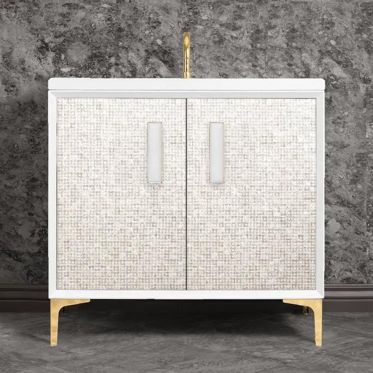 Linkasink Mother of Pearl with 8" White Prism Artisan Glass Prism Hardware Vanity by Linkasink