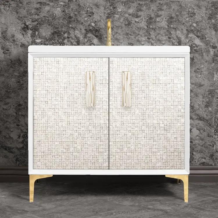 Linkasink Mother of Pearl with 8" White Tiger Artisan Glass Prism Hardware Vanity by Linkasink