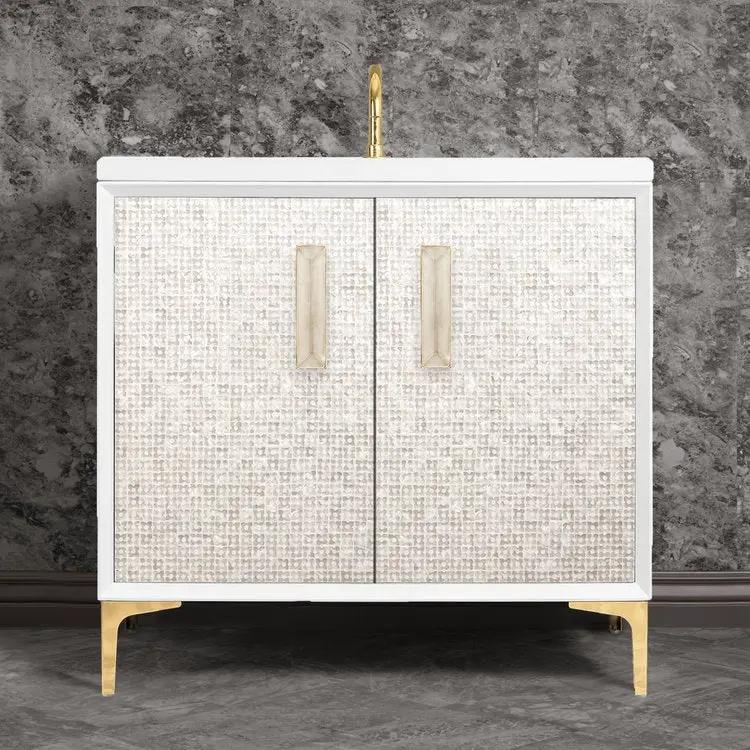 Linkasink Mother of Pearl with 8" Eglomise Artisan Glass Prism Hardware Vanity by Linkasink