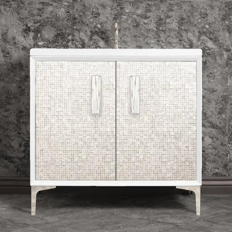 Linkasink Mother of Pearl with 8" White Tiger Artisan Glass Prism Hardware Vanity by Linkasink