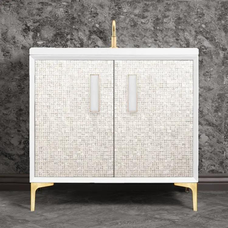 Linkasink Mother of Pearl with 8" White Prism Artisan Glass Prism Hardware Vanity by Linkasink