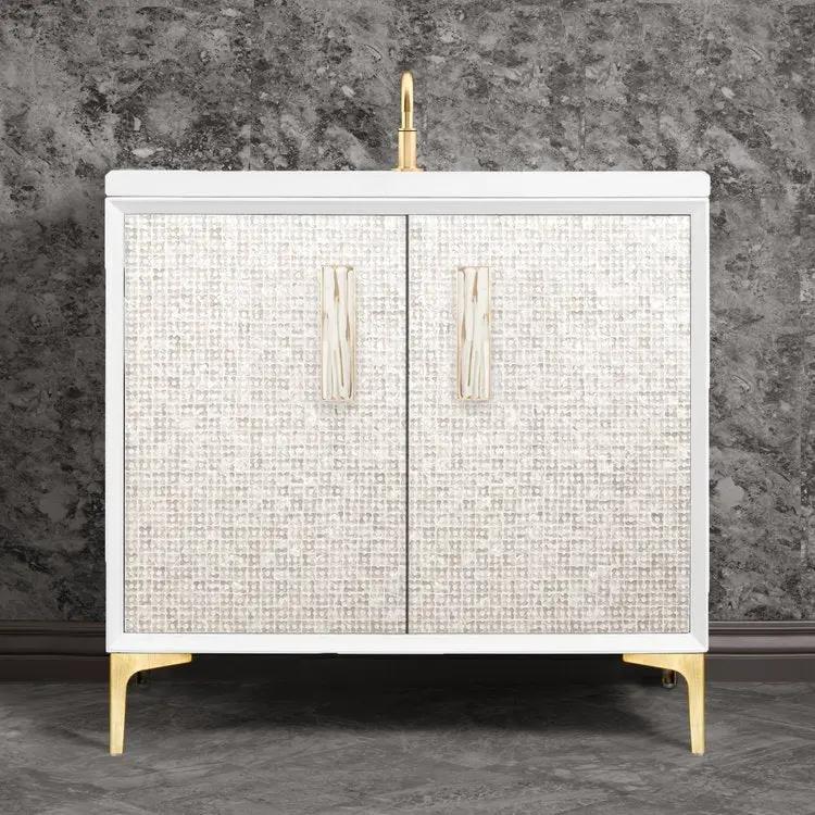 Linkasink Mother of Pearl with 8" White Tiger Artisan Glass Prism Hardware Vanity by Linkasink