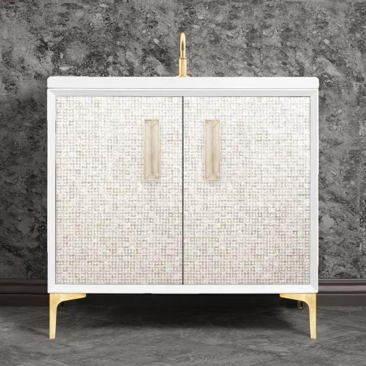 Linkasink Mother of Pearl with 8" Eglomise Artisan Glass Prism Hardware Vanity by Linkasink