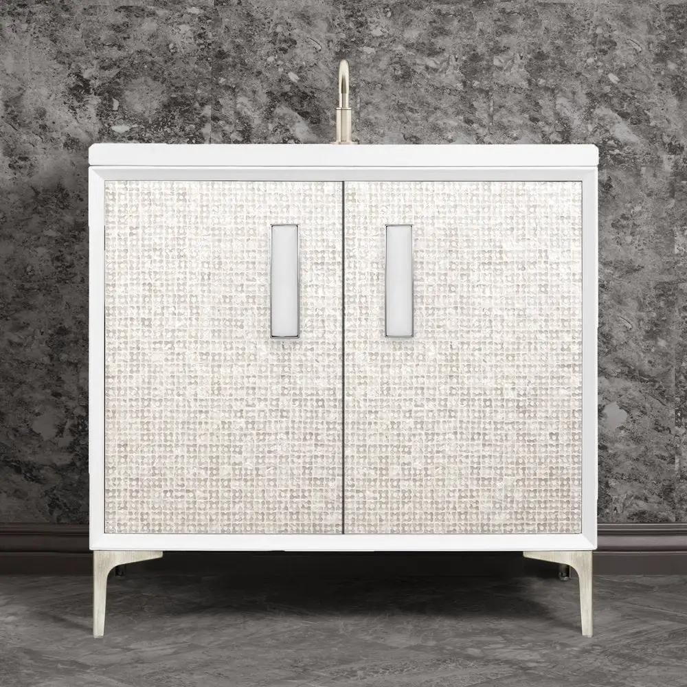 satin nickel with white prism glass vanity