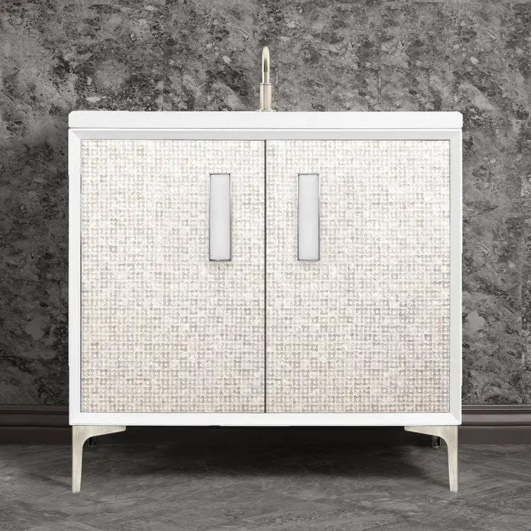Linkasink Mother of Pearl with 8" White Prism Artisan Glass Prism Hardware Vanity by Linkasink
