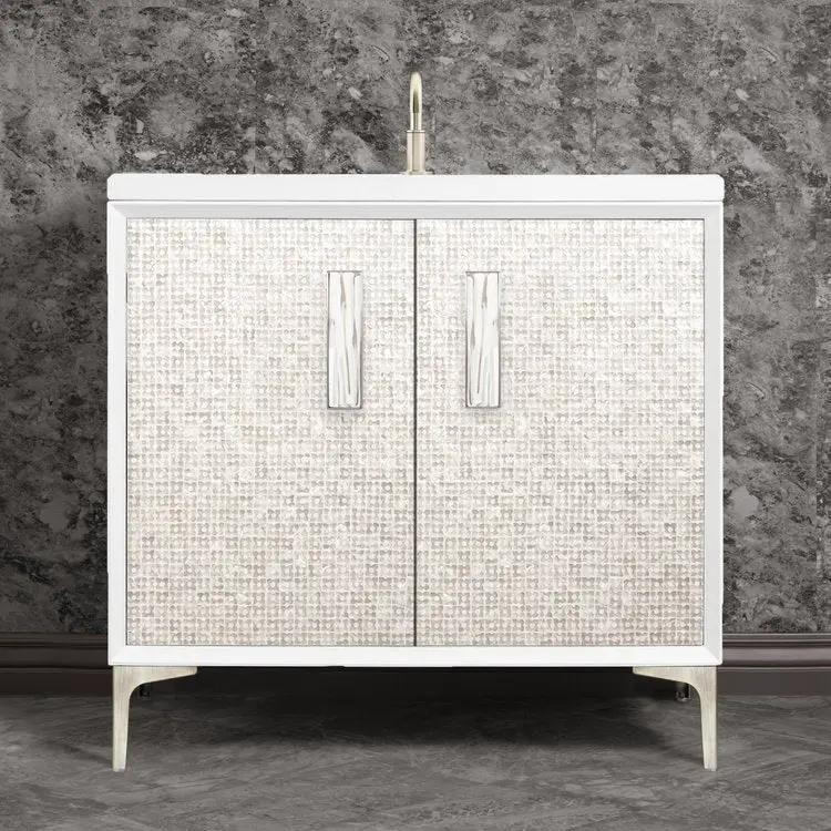 Linkasink Mother of Pearl with 8" White Tiger Artisan Glass Prism Hardware Vanity by Linkasink