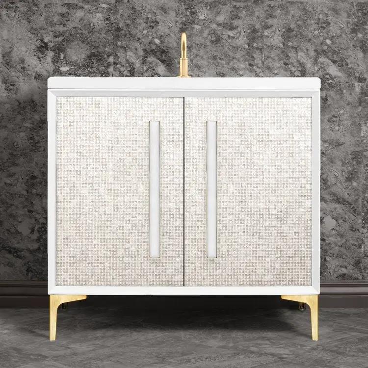 Linkasink Mother of Pearl with 18" White Prism Artisan Glass Prism Hardware Vanity by Linkasink