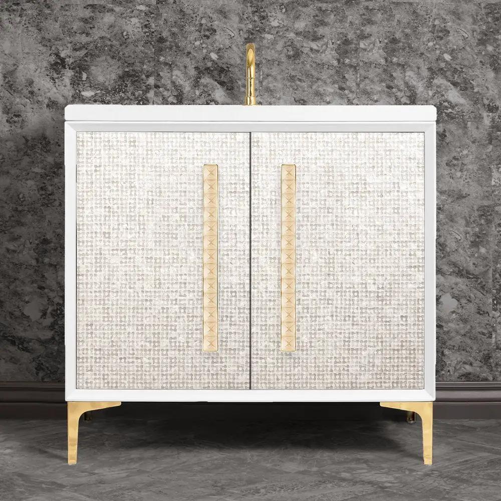 polished brass with eglomisé pyramid glass vanity